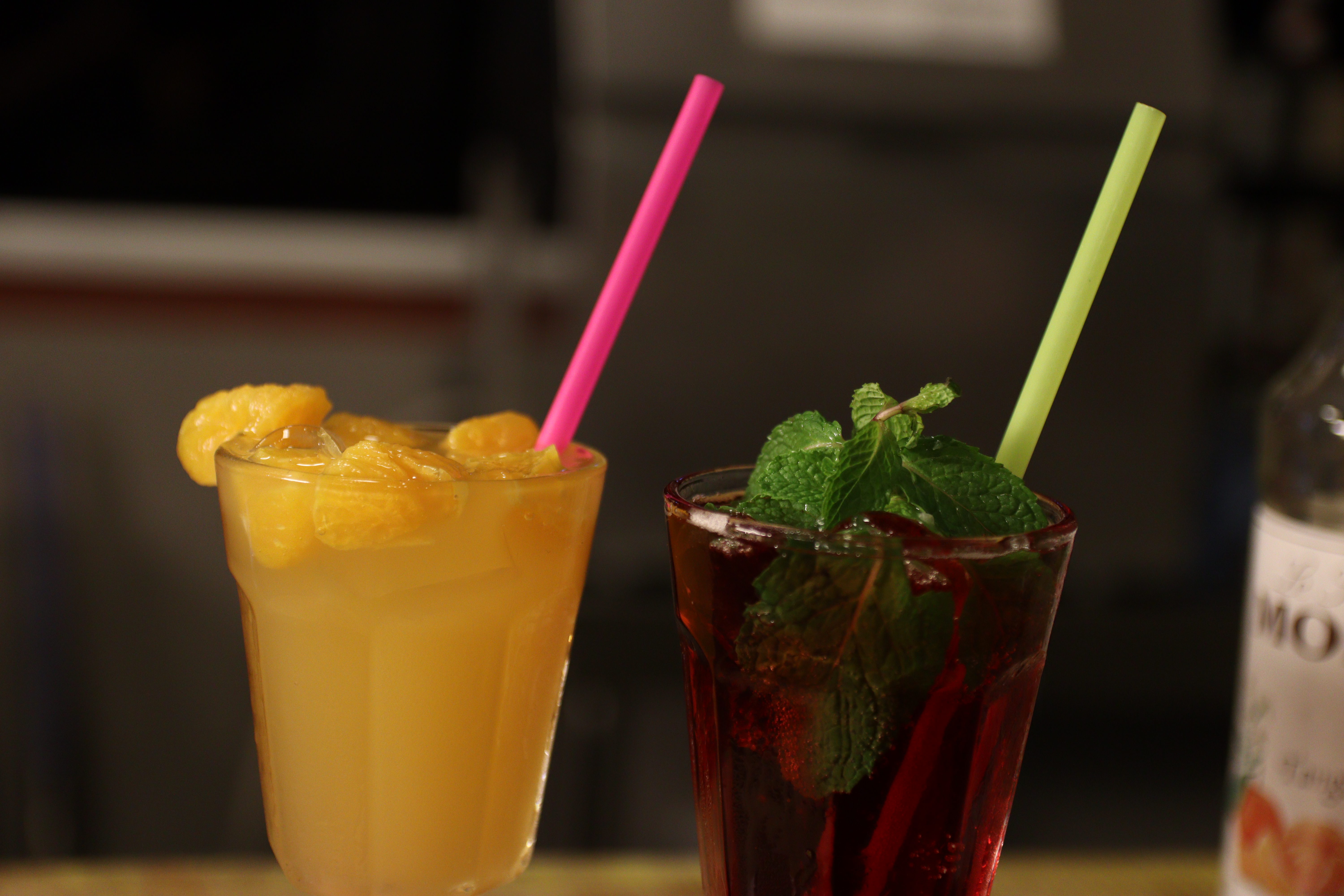 Bebidas e sucos do restaurante